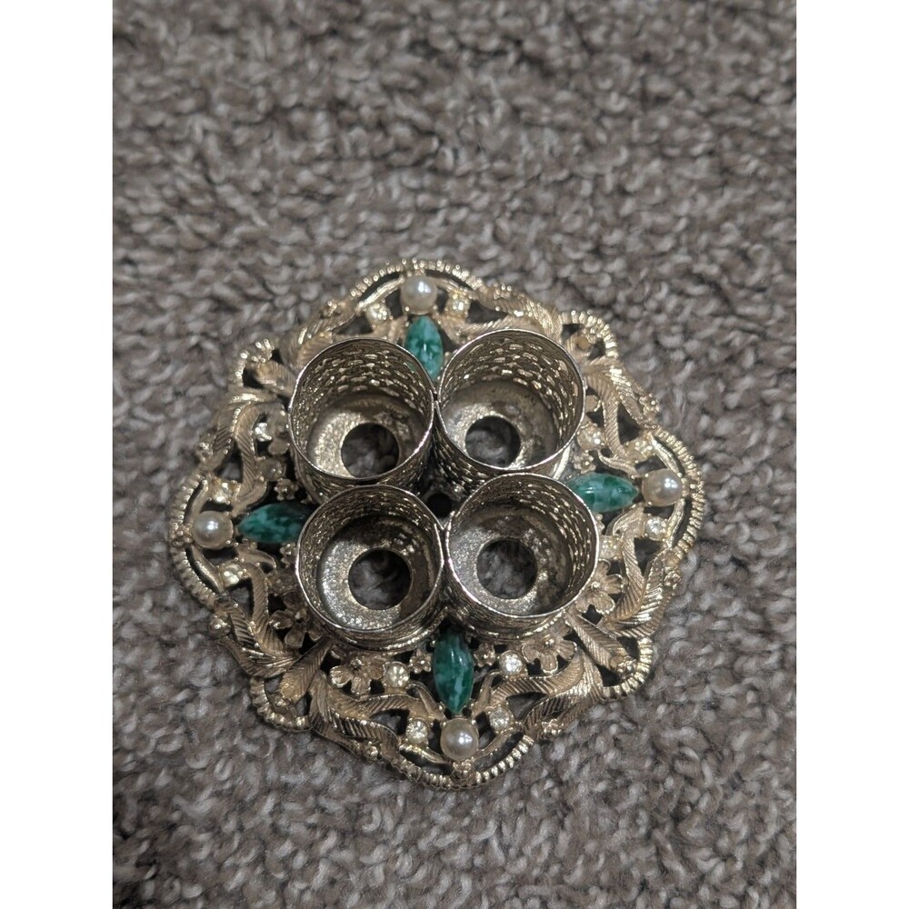 Vintage 4 Tube Lipstick Holder Early 1960's Stamped "SF" Gems Pearls Gorgeous